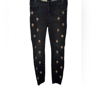Anthropologie Pilcro & The Letterpress Embellished Beaded Script Jeans Black 26
